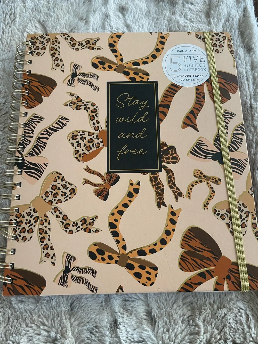 NWT James Burke Collection 5-Subject Notebook Animal Print Bows Stay Wild & Free